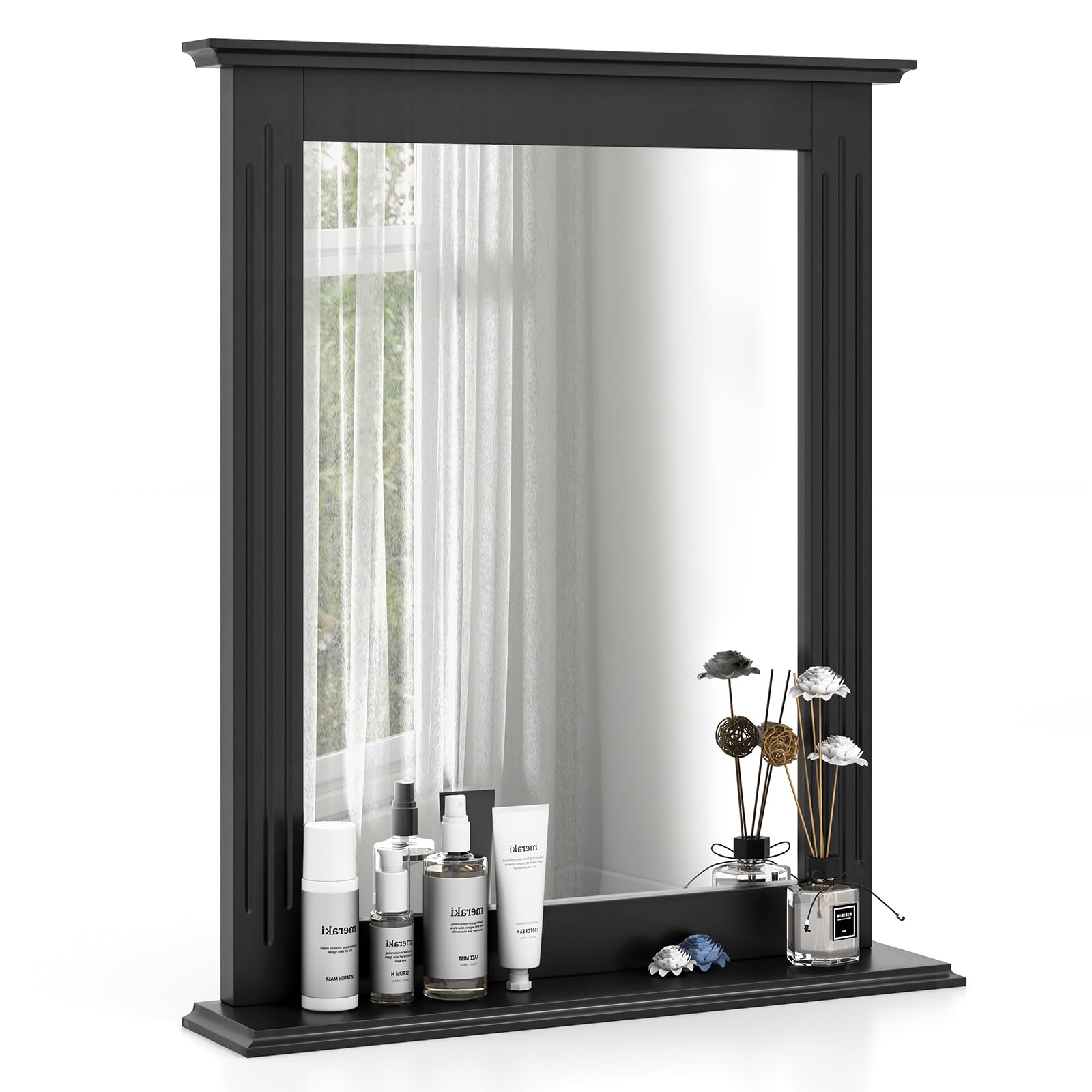 ②WWW_RACK WHAT WE WANT Tangkula Bathroom Wall Mirror with Shelf, Rectangle Over